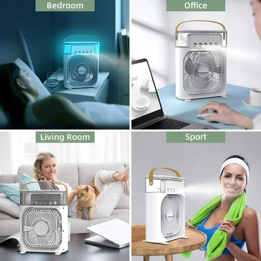 Portable Mini Air Cooler & Humidifier with LED Lights – 3-Speed Personal AC for Home & Office